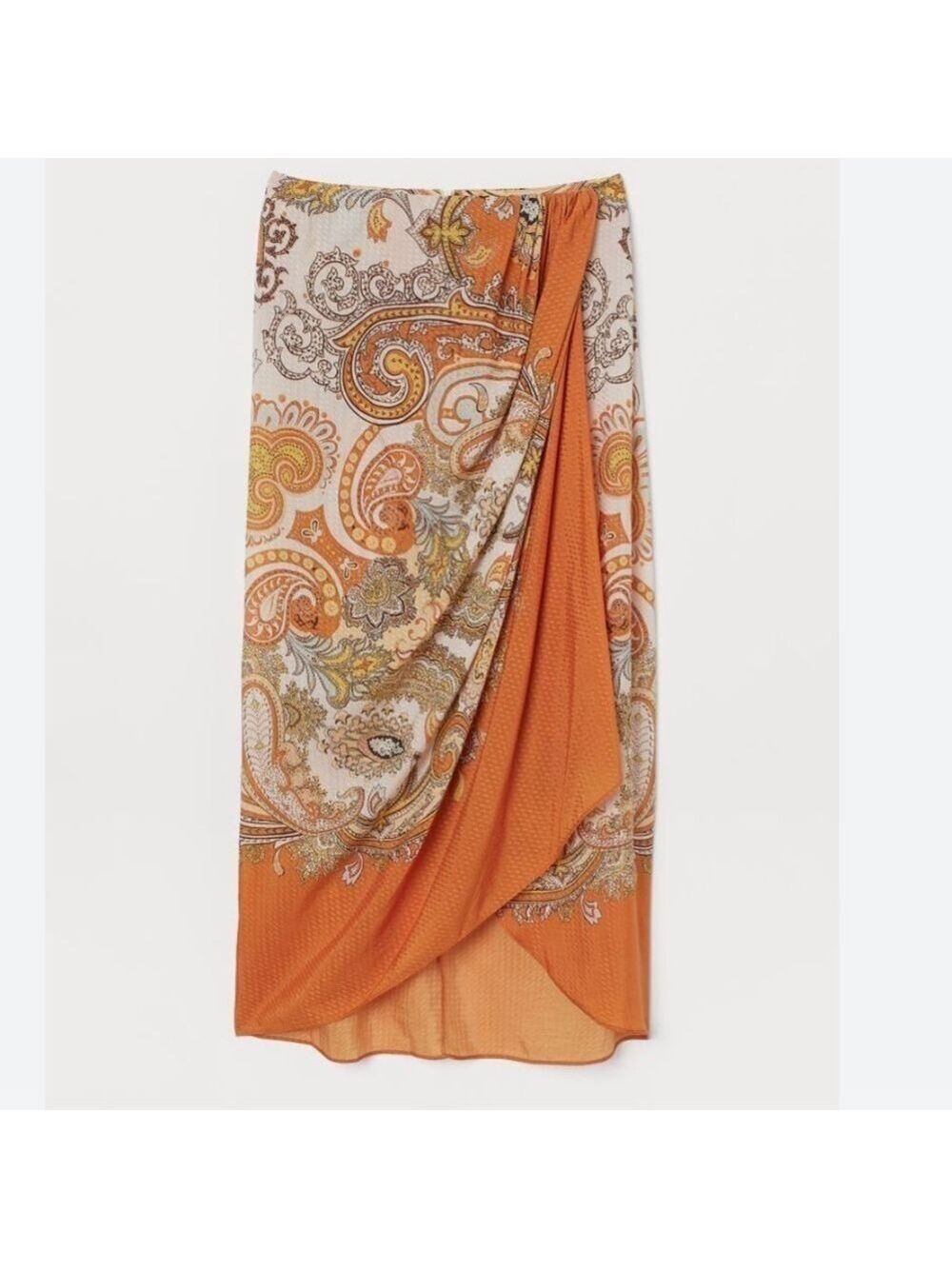 H&M Woman’s size 0 calf length wrap over paisley skirt rear zipper high …